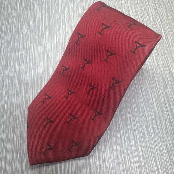 Polo‎ Ralph Lauren Silk Tie Red Martini Cocktail Novelty Y2K 90s Made in Italy